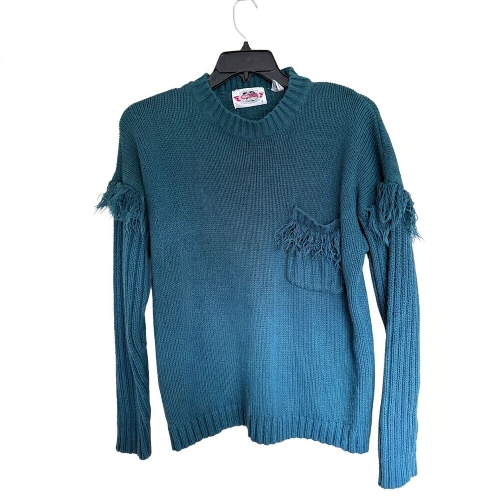Vintage International Extra Touch‎ Sportswear Co Teal Fringe Knit Sweater 20W